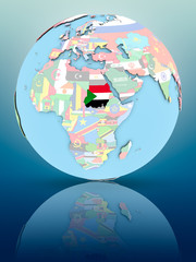 Sudan on political globe with flags