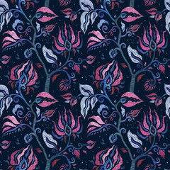 Abstract Flower. Floral Pattern. Watercolor illustration, modern style Seamless pattern, hand drawn detailed illustration