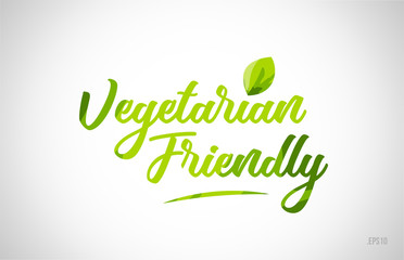 vegetarian friendly green leaf word on white background