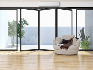 modern bright interiors apartment Living room with air conditioning illustration 3D rendering computer generated image