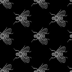 Fly grey on black vector seamless pattern