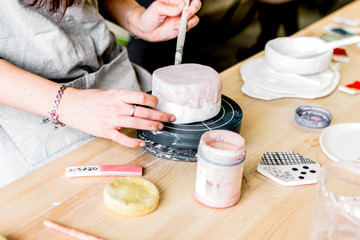 workshop production of ceramic tableware product painting