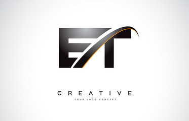 ET E T Swoosh Letter Logo Design with Modern Yellow Swoosh Curved Lines.