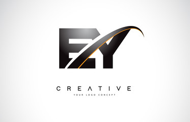 EY E Y Swoosh Letter Logo Design with Modern Yellow Swoosh Curved Lines.