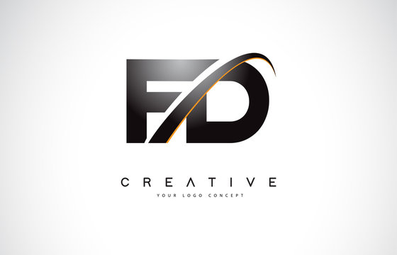 FD F D Swoosh Letter Logo Design with Modern Yellow Swoosh Curved Lines.