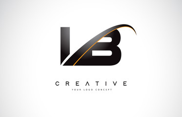 LB L B Swoosh Letter Logo Design with Modern Yellow Swoosh Curved Lines.