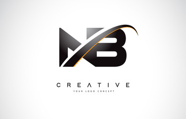 NB N B Swoosh Letter Logo Design with Modern Yellow Swoosh Curved Lines.