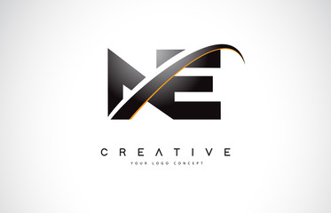 NE N E Swoosh Letter Logo Design with Modern Yellow Swoosh Curved Lines. - obrazy, fototapety, plakaty