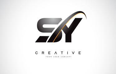SY S Y Swoosh Letter Logo Design with Modern Yellow Swoosh Curved Lines.