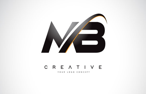 MB M B Swoosh Letter Logo Design with Modern Yellow Swoosh Curved Lines.
