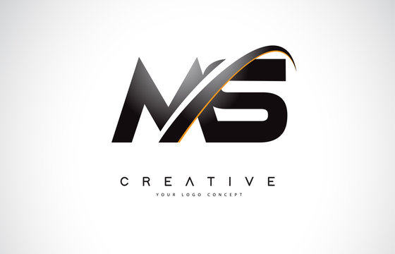 MS M S Swoosh Letter Logo Design with Modern Yellow Swoosh Curved Lines.
