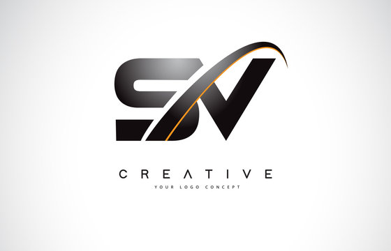 SV S V Swoosh Letter Logo Design with Modern Yellow Swoosh Curved Lines.