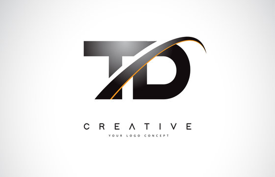 TD T D Swoosh Letter Logo Design with Modern Yellow Swoosh Curved Lines.