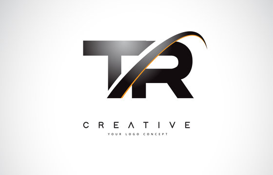 TR T R Swoosh Letter Logo Design with Modern Yellow Swoosh Curved Lines.