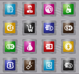 Business glass icons set