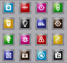 Electricity glass icon set