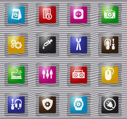 Electronic repair glass icons set