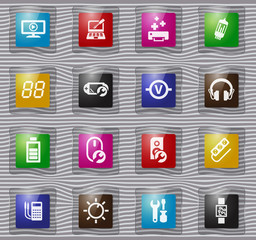 Electronic repair glass icons set