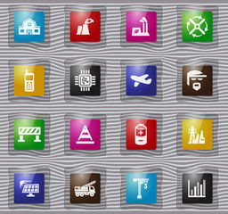 Industry glass icons set