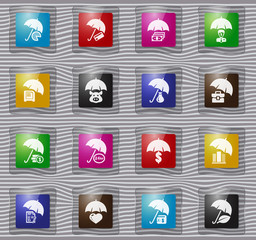 Insurance glass icons set