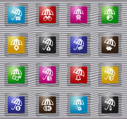 Insurance glass icons set