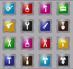 Work tools glass icons set