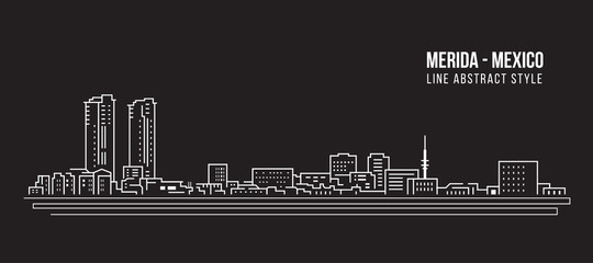 Cityscape Building Line art Vector Illustration design merida city - Mexico - obrazy, fototapety, plakaty