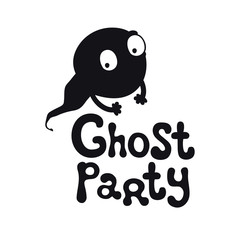 Ghost party. Halloween theme. Handdrawn lettering phrase. Design element for Halloween. Vector handwritten calligraphy quote.