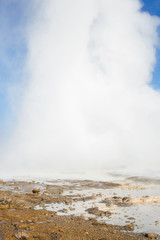 Eruption of Strokkur Geyser at the Geysir geothermal Park on the Golden circle in Iceland.