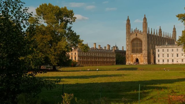 Establishing shot of Kings College, a constituent college of the University of Cambridge in England founded in 1441. Cambridge University is the fourth-oldest surviving university worldwide.