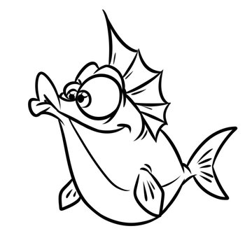 Merry fish fat  cartoon illustration isolated image coloring page