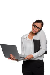 Very busy businesswoman with a laptop