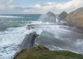 Gales hit Mullion Cove, Cornwall