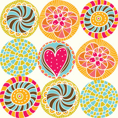 Cute flowers polka dots. Vector seamless pattern. Seamless pattern can be used for wallpaper, pattern fills, web page background, surface textures.