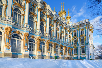 Fototapeta na wymiar Catherine palace in Tsarskoe Selo in winter. Pushkin. Saint Petersburg. Russia