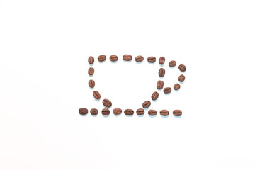cup of coffee consisting of coffee beans on a white background