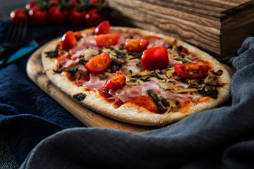 Pizza with Ham and Mushrooms