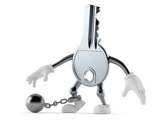 Door key character with prison ball