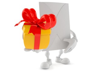 Envelope character holding gift