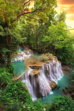Fototapeta Waterfall in Thailand, called Huay or Huai mae khamin in Kanchanaburi Provience