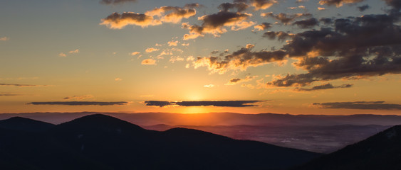 A sunset with clouds as seen from Skyline Drive of Shenandoah National Park