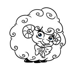 Beautiful curly lamb cartoon illustration isolated image coloring page