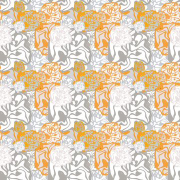 Seamless background pattern with a variety of colored floral motifs. © Veta