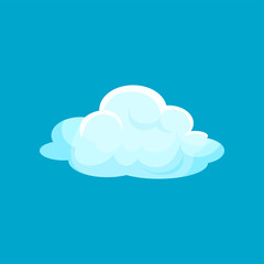 Cartoon icon of small fluffy cloud flying in sky. Flat vector element for children story book or greeting card