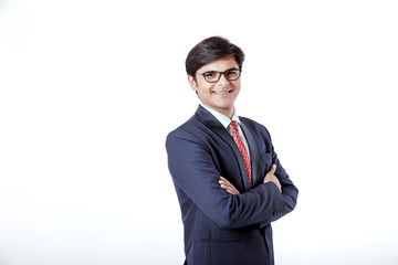 Young Indian businessman over white background