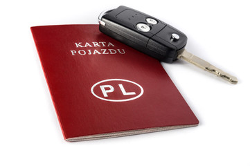 Karta pojazdu i kluczyk samochodowy. - obrazy, fototapety, plakaty
