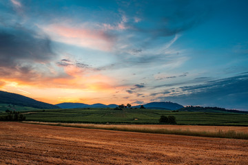 sunset on the field in alsace