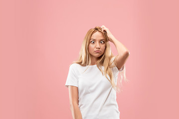 I lost my mind. The squint eyed woman with weird expression. Beautiful female half-length portrait...