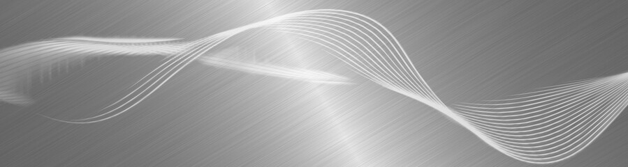 Flux effect waves. Dynamic motion blurred lines. Reflective brushed metal background. Artistic design illustration. Panoramic image
