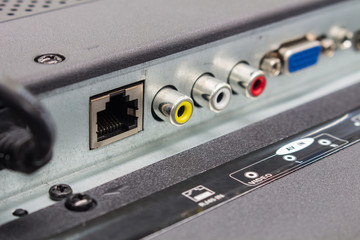 The RJ45 input connectors of smart TV, The high definition television input panel.